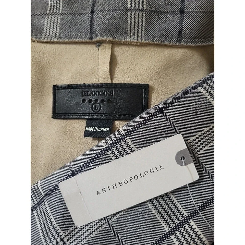 Blank NYC Anthropologie Renegade Gray Plaid Longline Jacket Faux Suede L New - Picture 2 of 9